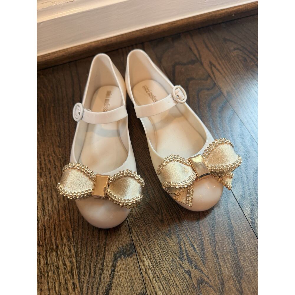 MINI MELISSA Girls Mini Sweet Love Bow Jelly Ballerinas Beige Girls Sz 12